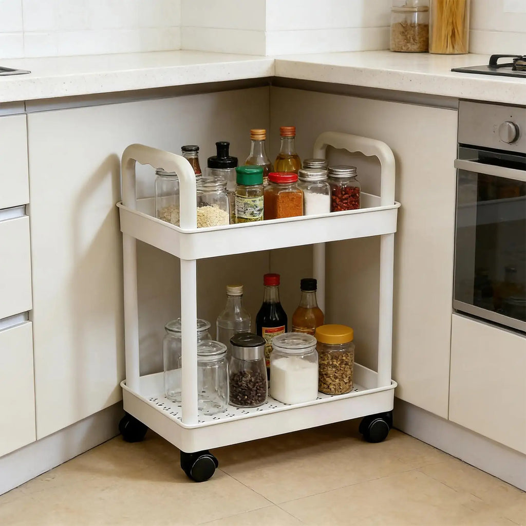 2-Tier Rolling Storage Cart with Wheels | Mobile Organizer