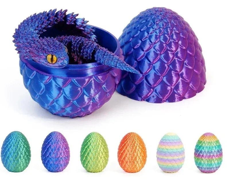 3D Printed Articulated Snake & Egg Figurine | Fidget Toy Decor