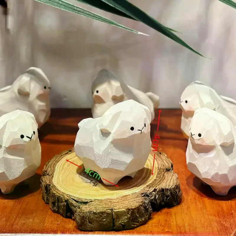 Handcrafted Wooden Sheep Figurine – Desk & Home Decor Ornament