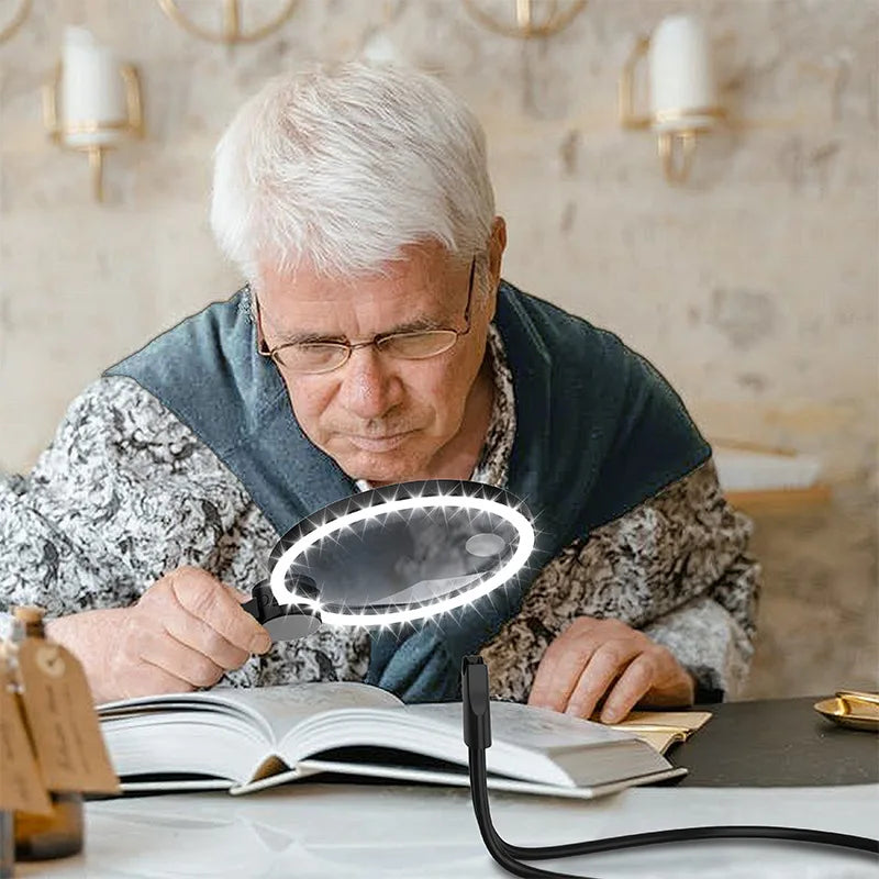 Hands-Free Neck Magnifying Glass 130mm | Cold & Warm LED Light