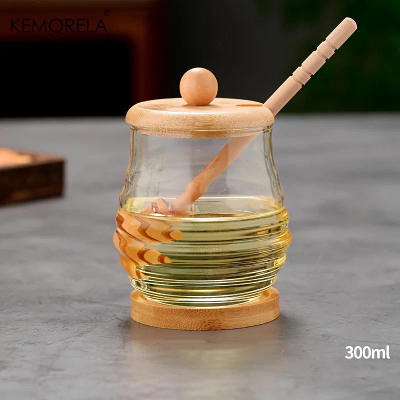 KEMORELA Glass Honeycomb Honey Jar with Dipper & Lid – 400ml