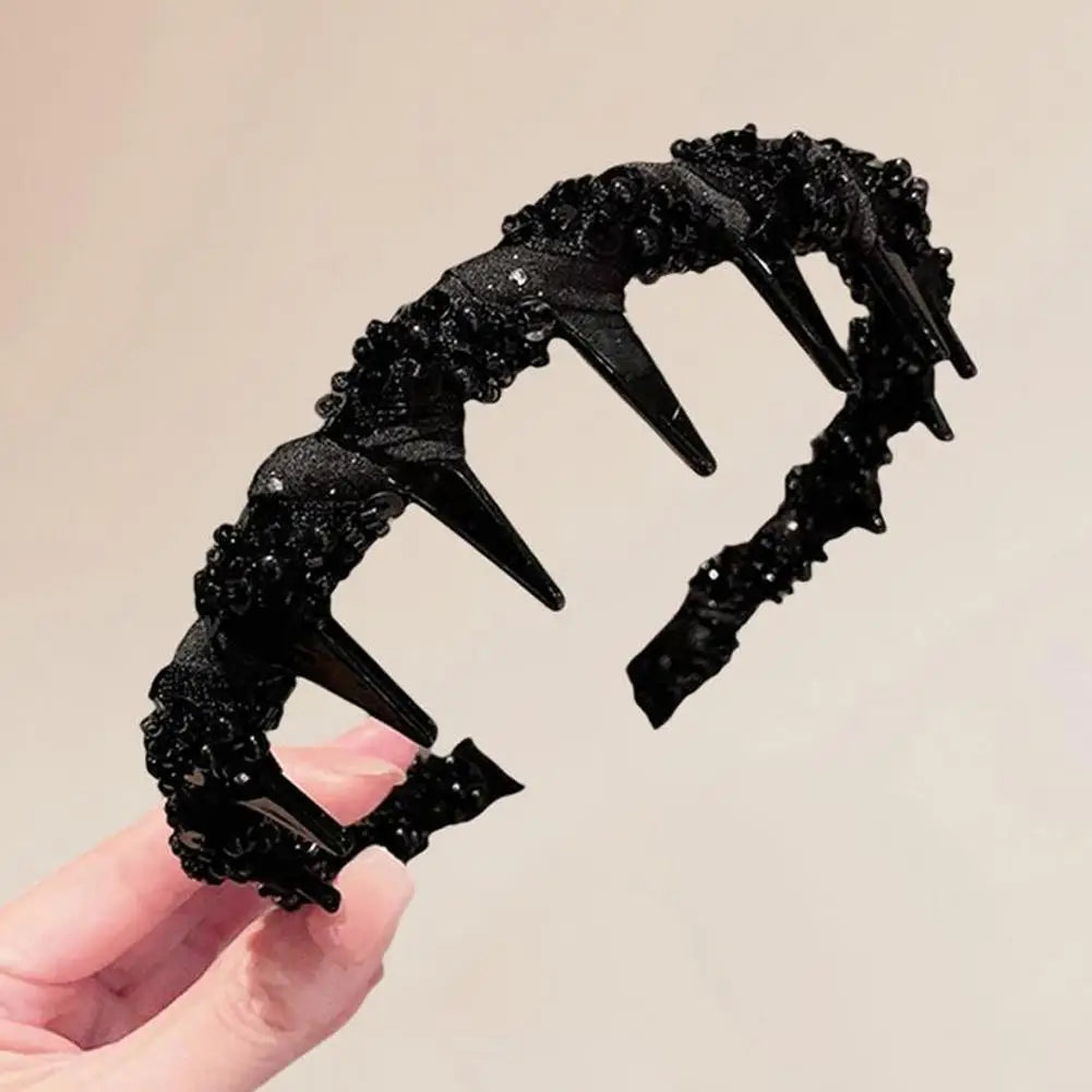 Women Beaded Wrap Headband Wash Face Toothed Non-slip Hair Hoops