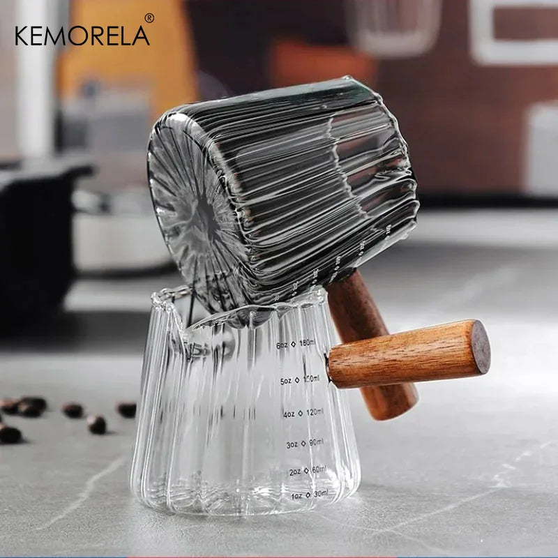 KEMORELA Wooden Handle Glass Milk Pitcher 90/120/180ml