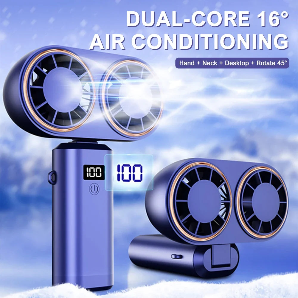USB Rechargeable Neck Fan – Folding, Digital Display, 2400mAh
