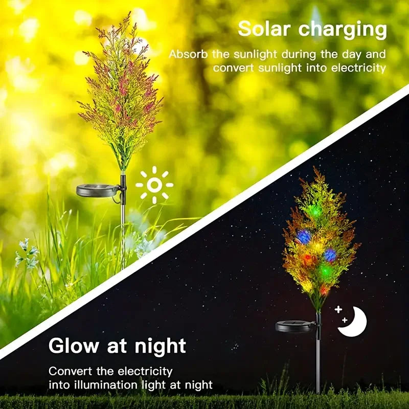Solar Pine & Cypress Tree Garden Stake Lights – Waterproof LED