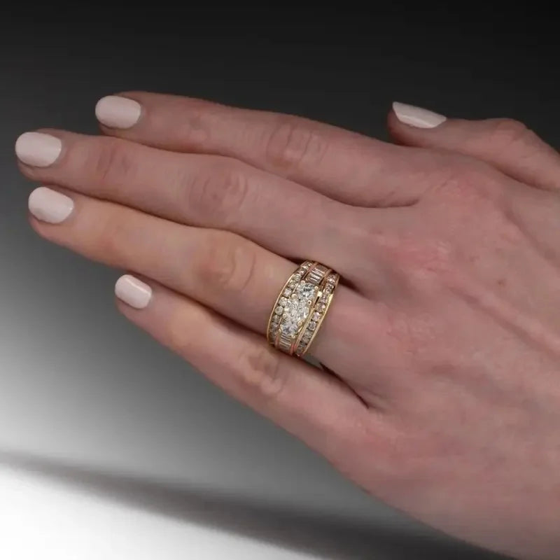 Huitan Women's CZ Engagement Ring – Brass Wedding Band T0954