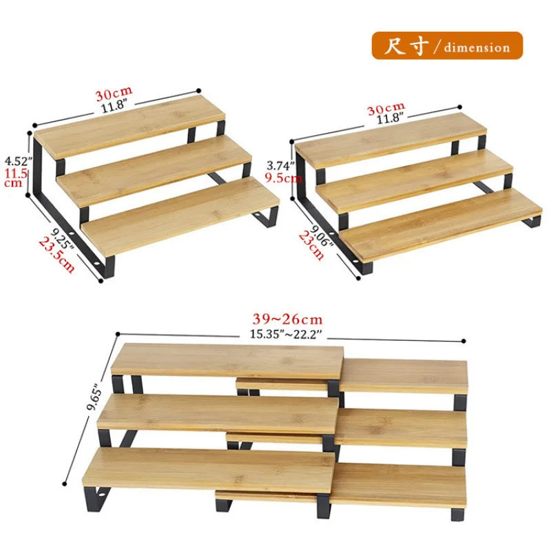 3-Tier Expandable Bamboo Spice Rack & Kitchen Shelf Organizer