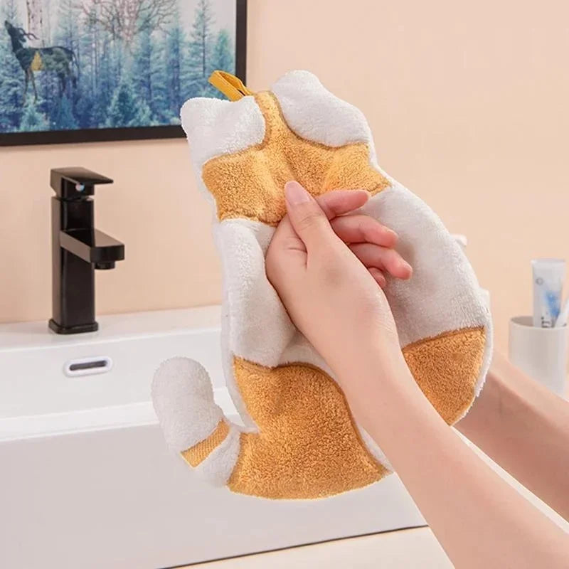 Cute Cat Hand Towel for Kids – Fast-Dry Coral Fleece