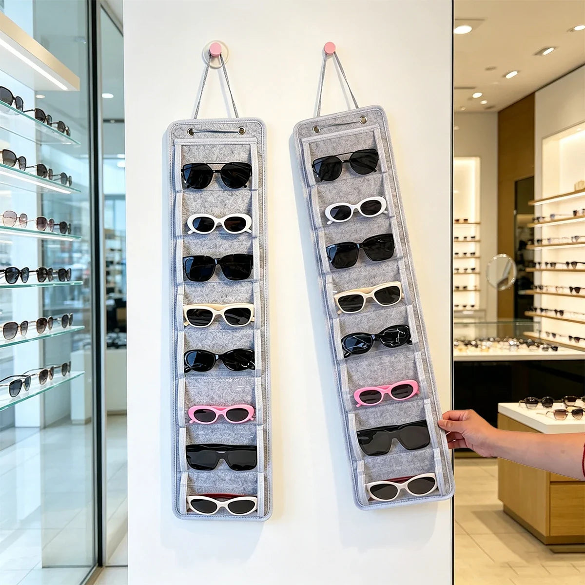 1pc8 Grid Wall Mounted Glasses Display Storage Hanging Bag Multi