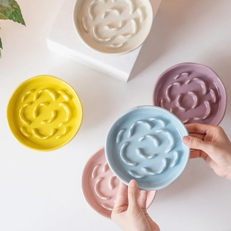 Ceramic Elevated Slow Feeder Bowl for Cats & Dogs