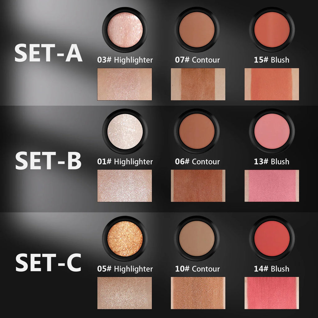 3-in-1 Cream Contour, Highlighter & Blush Stick Set with Brush