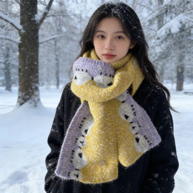 Korean Sheep Knitted Winter Scarf – Thick Windproof Unisex