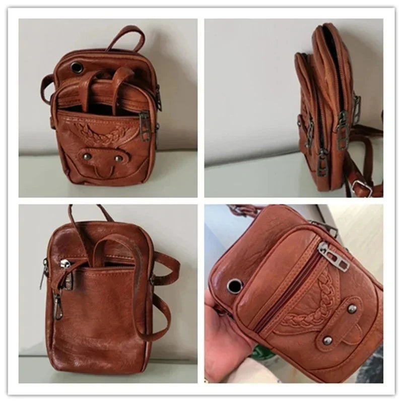 Retro Western Small Crossbody Bag – Soft PU Leather Shoulder Bag