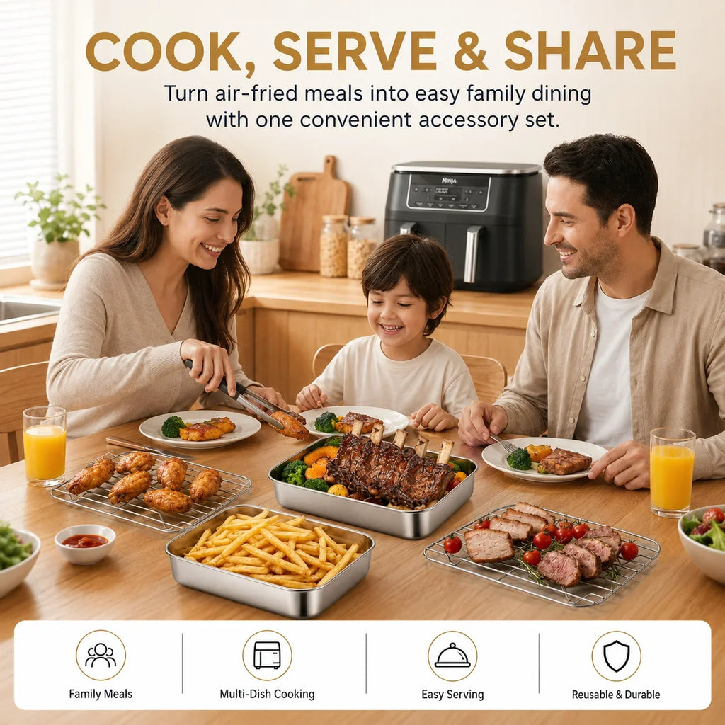 Dual Zone Air Fryer Stainless Steel Baking Pan & Rack Set