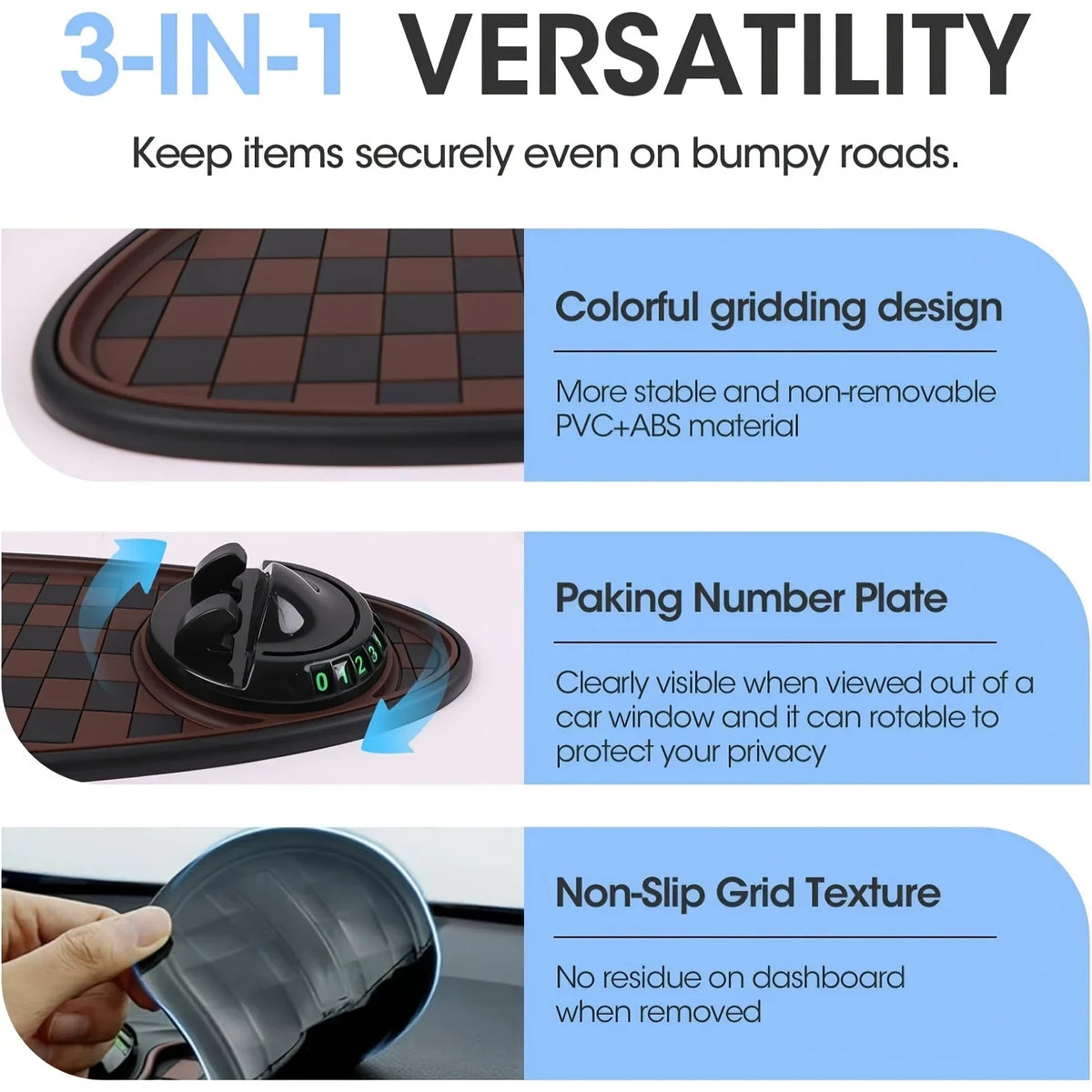 Car Dashboard Anti-Slip Mat Phone Holder & Parking Number Pad