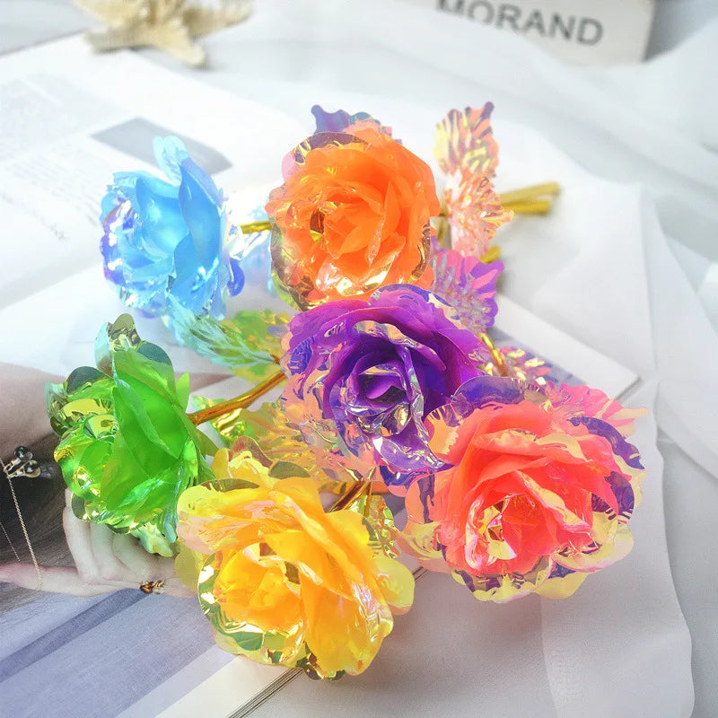 Colorful Gold Foil Flowers Macaron Rose Valentine's Day Crystal Gifts