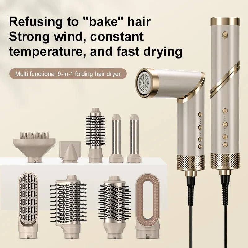 9-in-1 Hair Dryer Hot Comb Set | Curler & Straightener Styler