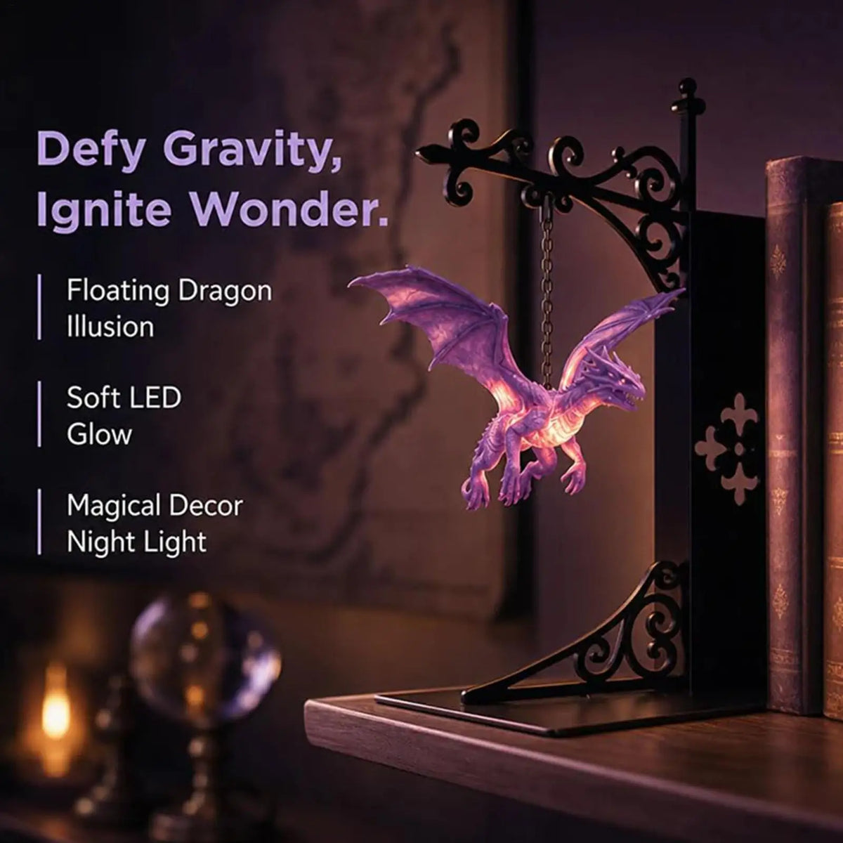 Dragon Bookshelf Lamp – Warm LED Vintage Library Lantern