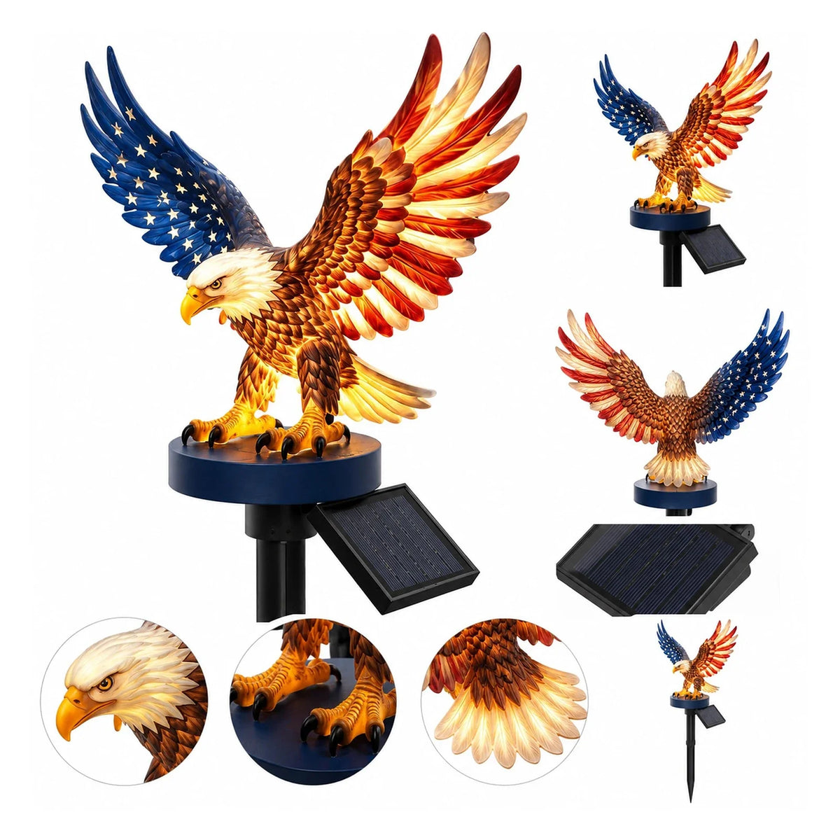 Solar Powered LED Garden Eagle Lamp Patriotic Memorial Day Light