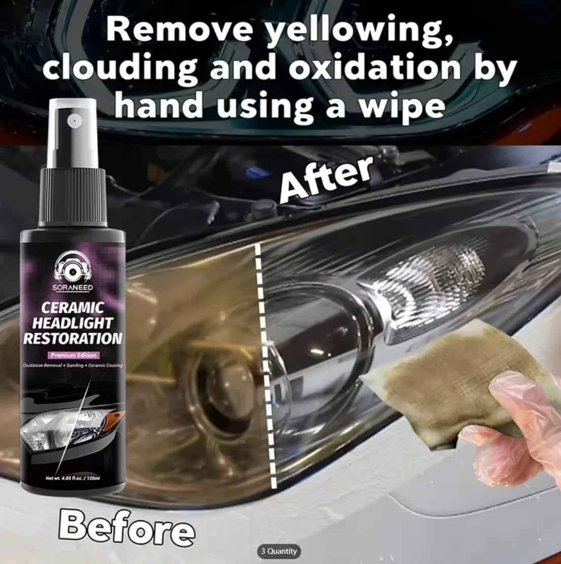 Car Headlight Restoration Spray | Oxidation & Yellowing Removal