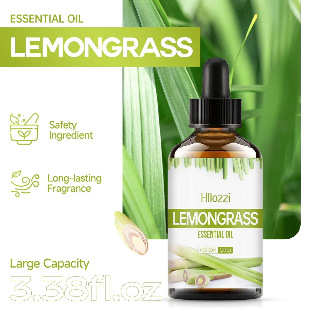 Hllozzi Lemongrass Essential Oil | Diffuser, Candles & Aromatherapy