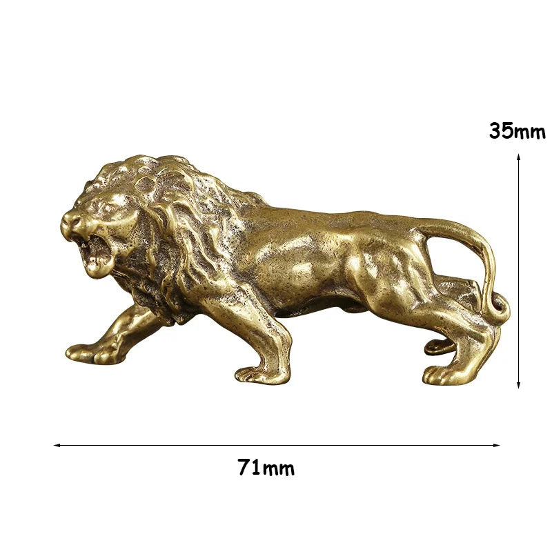 Antique Bronze Lion Statue – Solid Copper Brass Miniature Figure