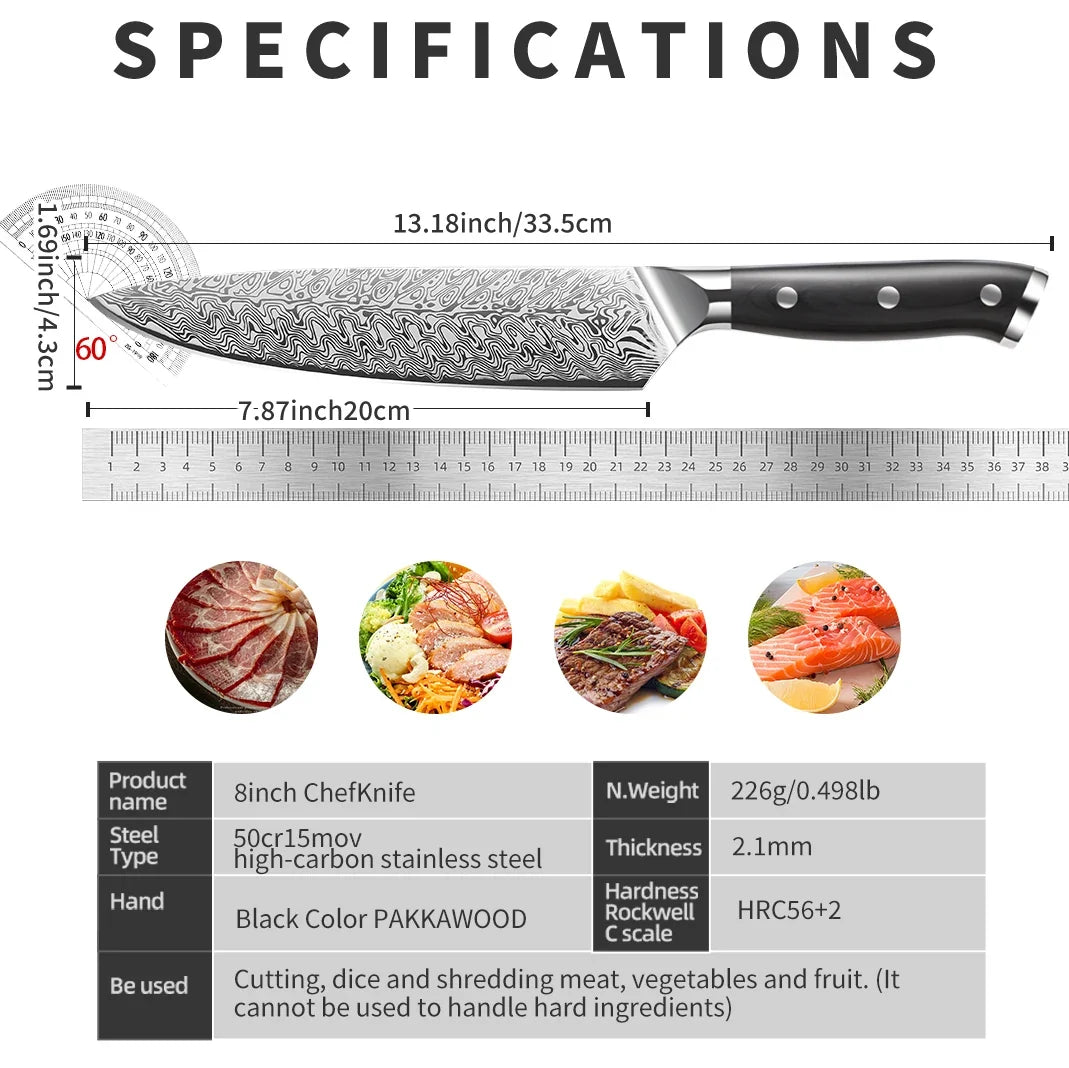 8-Inch Chef's Knife – Laser-Pattern Stainless Steel Blade