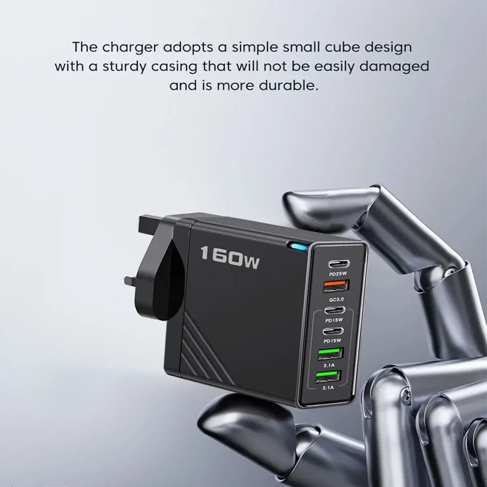 160W 6-Port USB-C Fast Charger | EU US UK Wall Adapter