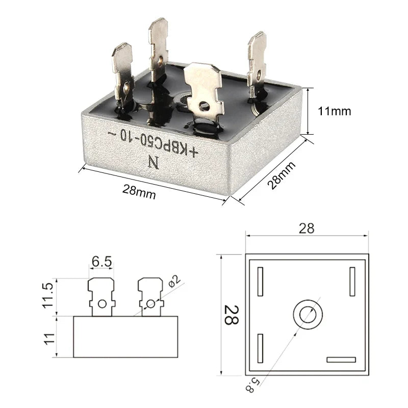 2PCS KBPC Bridge Rectifier – Single Phase Diode Metal Case