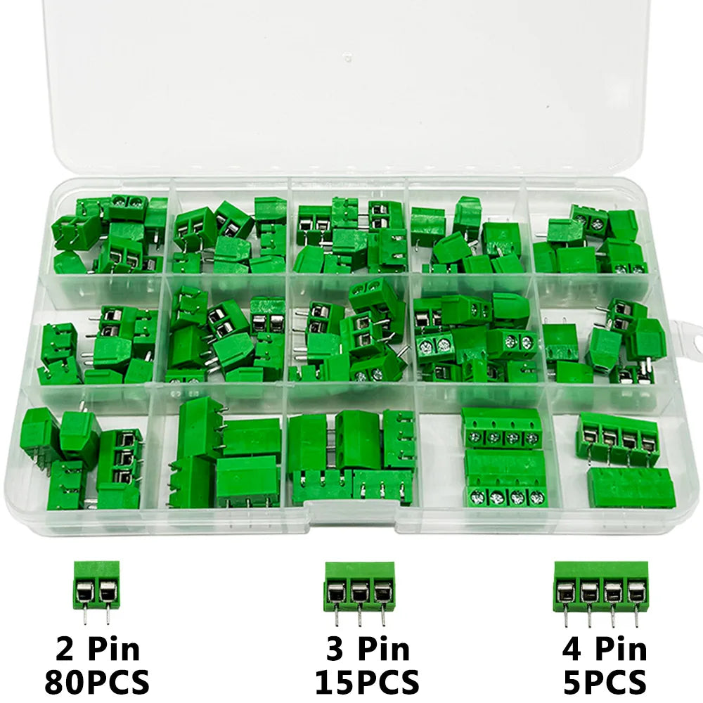 100PCS KF301 PCB Terminal Block Kit – 2P 3P 4P 5.08mm Plug-In