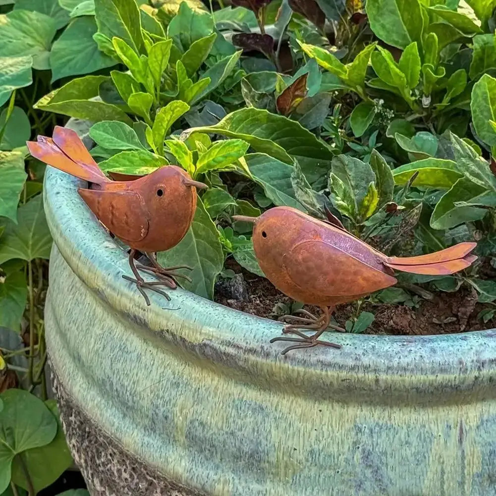 Retro Metal Bird Garden Sculptures – Iron Art Decor Set of 2