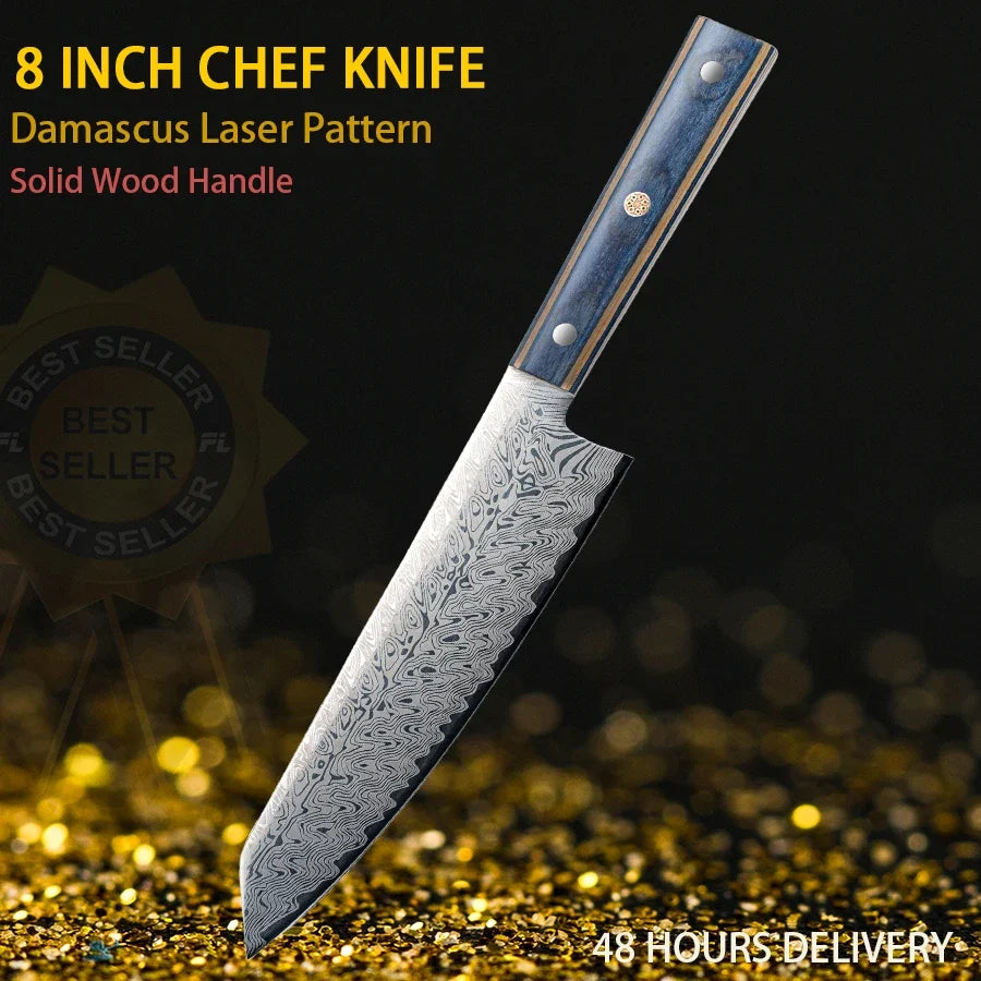 Damascus Santoku Chef Knife 8" – Sharp Pakka Wood Handle