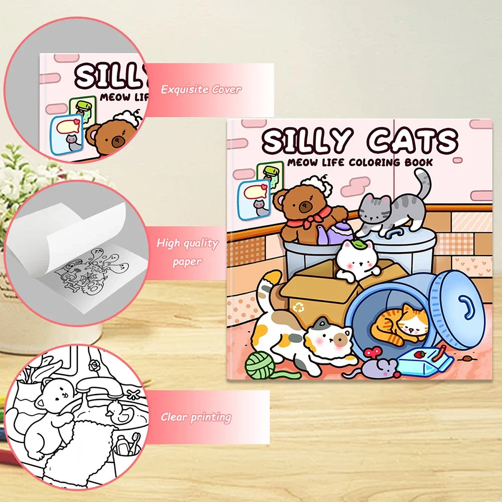 24 Page Selling Cute Cat Coloring Book Student Stress Relief Cartoon