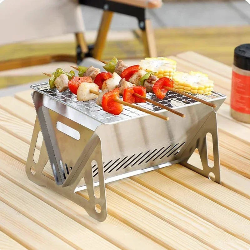 Wood Burning Camp Stove Picnic BBQ Cooker Stainless Steel Folding