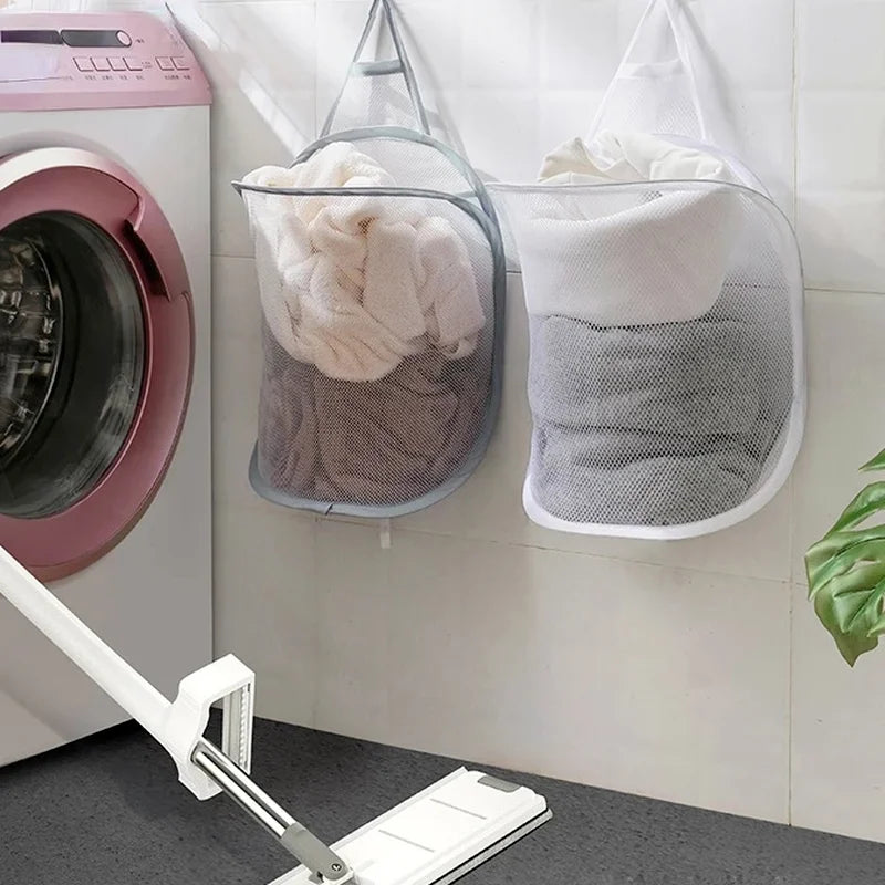 Wall-Mounted Foldable Laundry Basket – Breathable Mesh Hamper