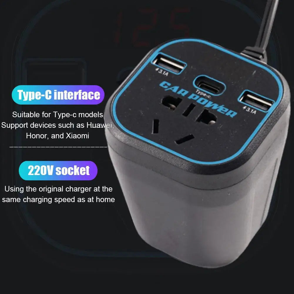 200W Car Power Inverter 12V/24V to 110V-220V | USB Type-C