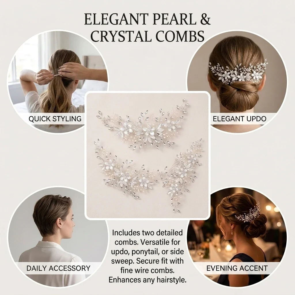 Pearl Hair Combs Set of 2 – Elegant Alloy Faux Pearl Design