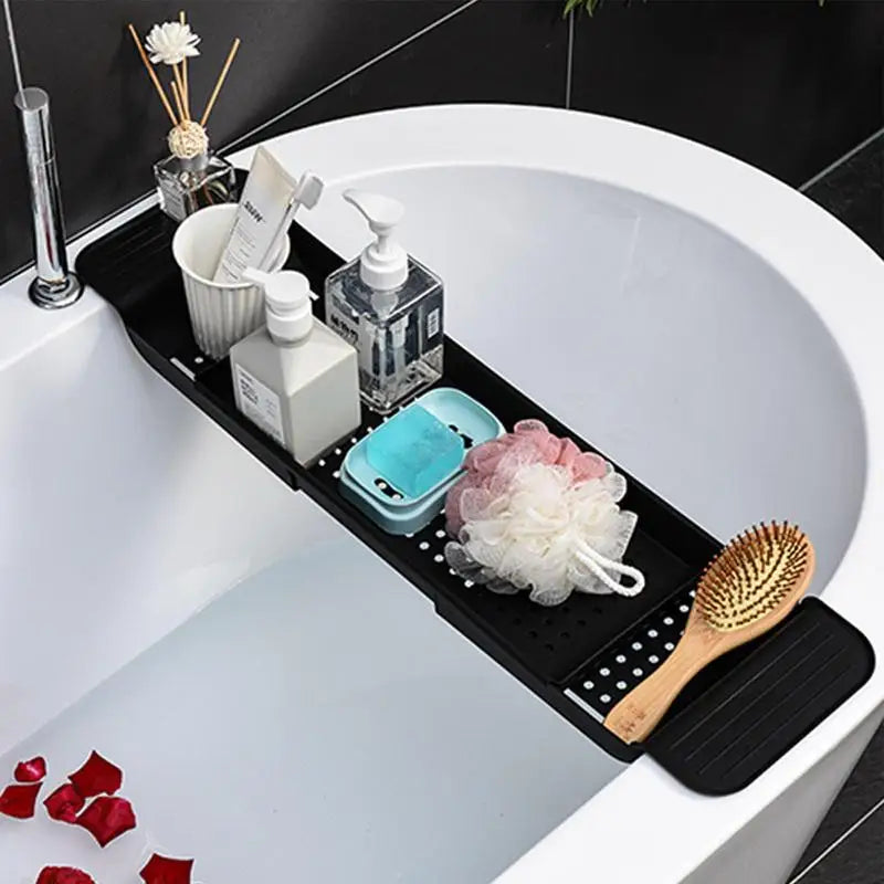 Bathtub Tray Adjustable Bath Tub Organizer Holder Wine Cup Soap Dish