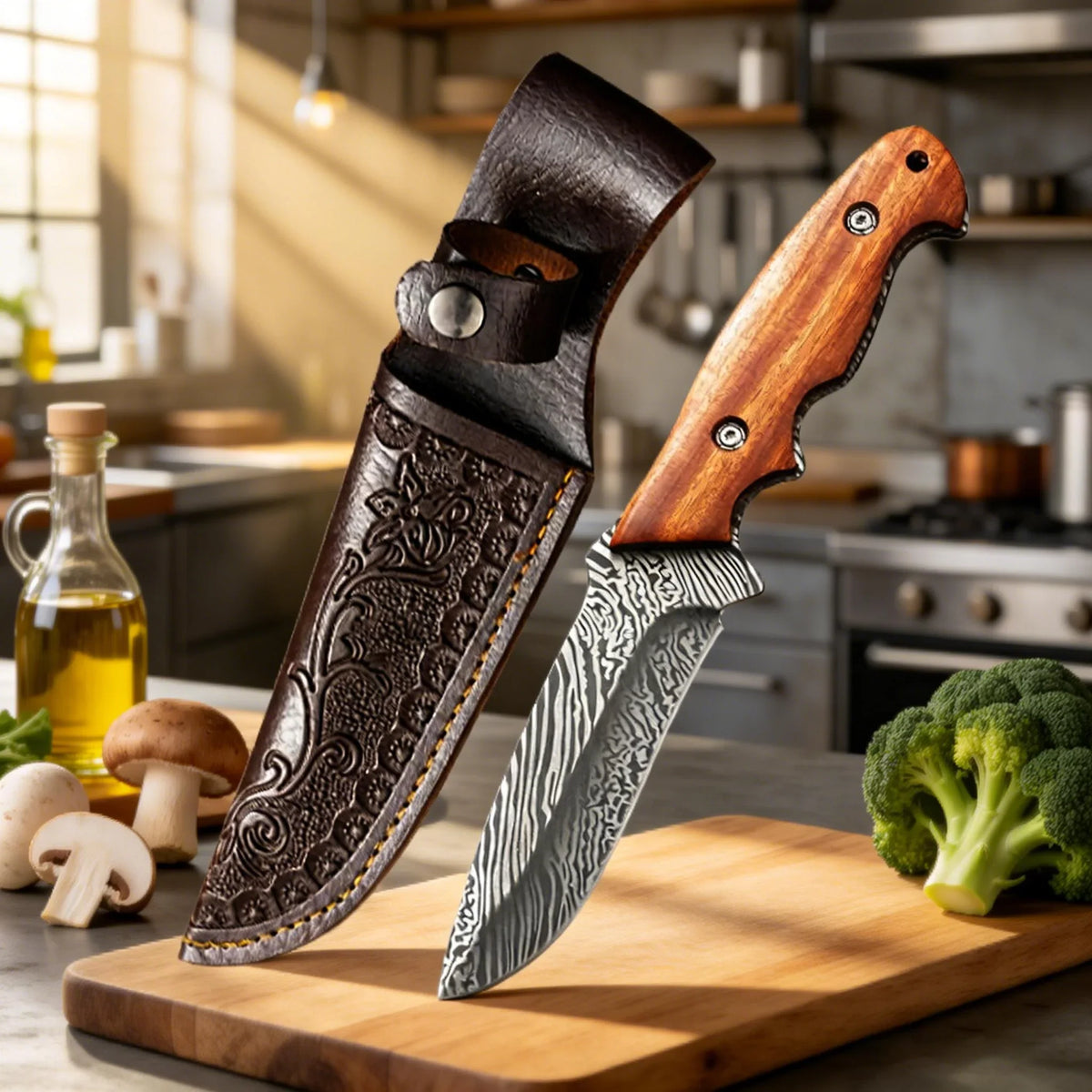 Damascus Steel Kitchen Knife – Sharp Stainless Blade, 10.5cm