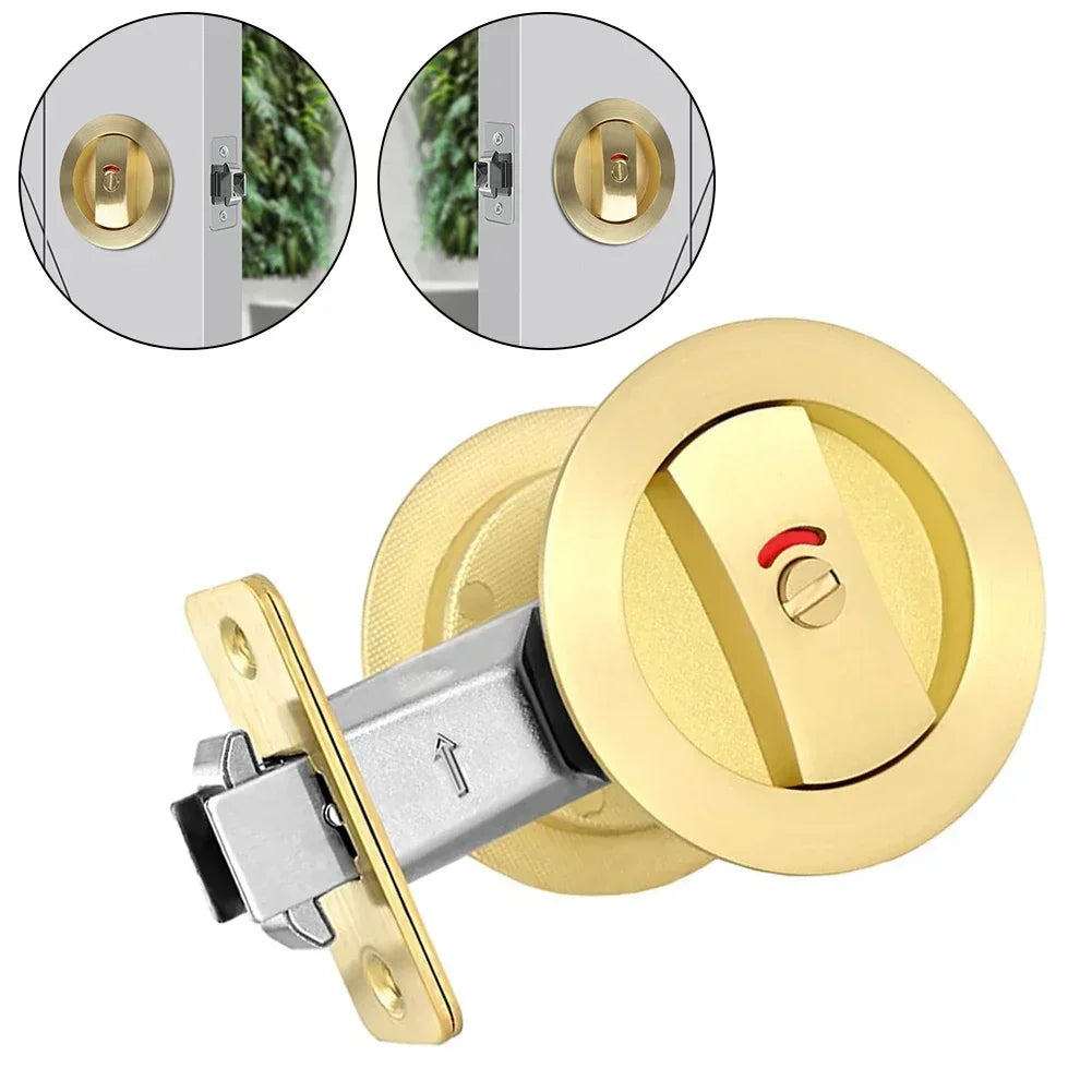 Gold Flush Pocket Door Lock – Zinc Alloy & Privacy Indicator