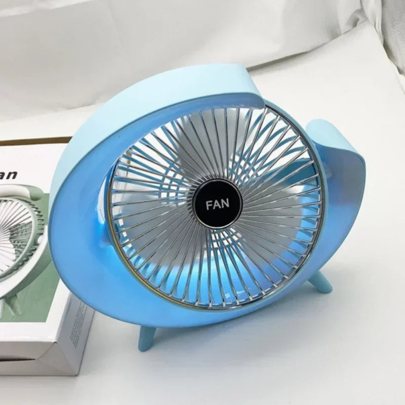 USB Rechargeable Mini Desk Fan with Color-Changing LED Lights