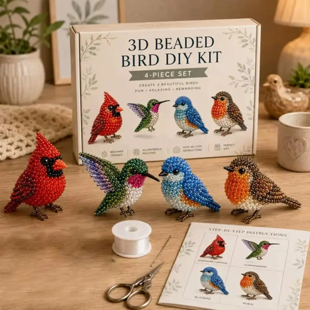 3D Bead Art Animal DIY Kit – 4-Piece Beadwork Craft Set