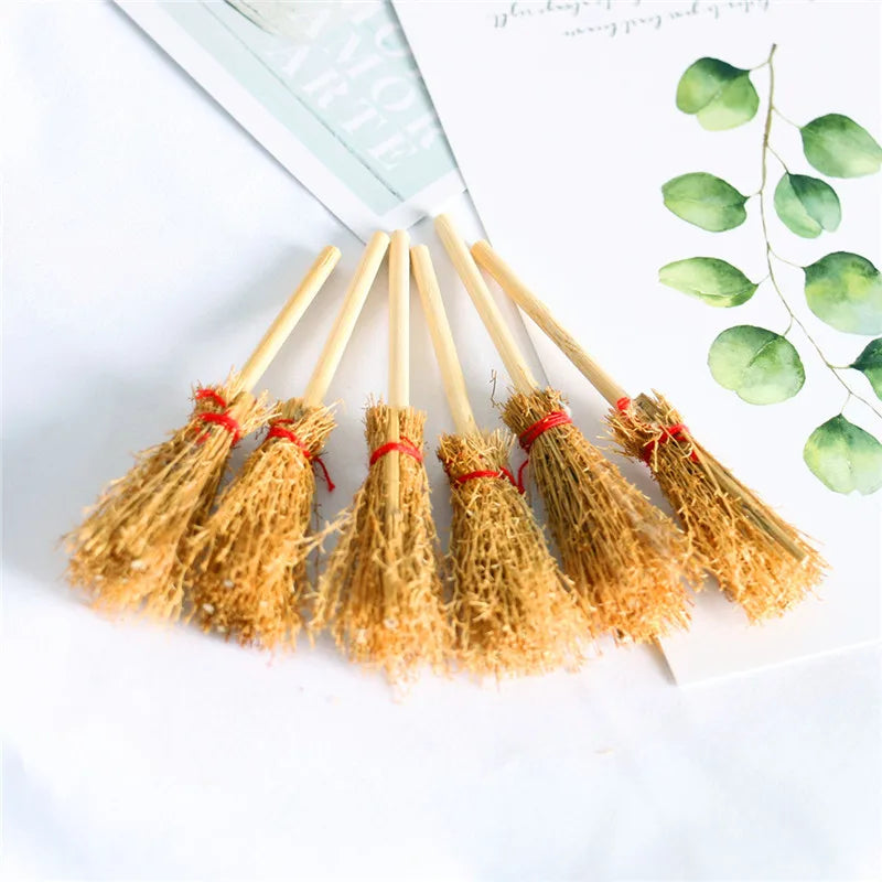 Mini Witch Straw Brooms Halloween Hanging Ornaments 1/3/6pcs
