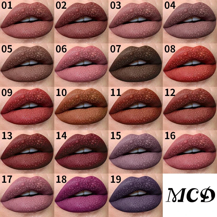 MCD 19-Color Matte Liquid Lipstick – Waterproof Long-Lasting