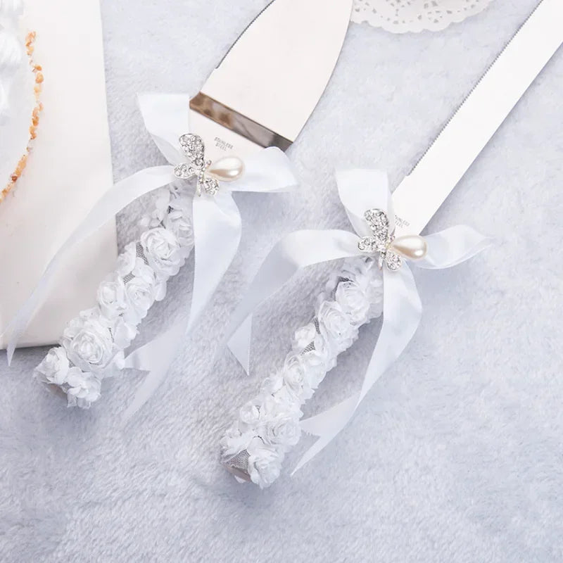European Knife Fork Cake Spatula Diamond Bow Design Luxurious Wedding