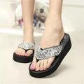 Women's Sequin Platform Flip Flops – Beach Thong Sandals