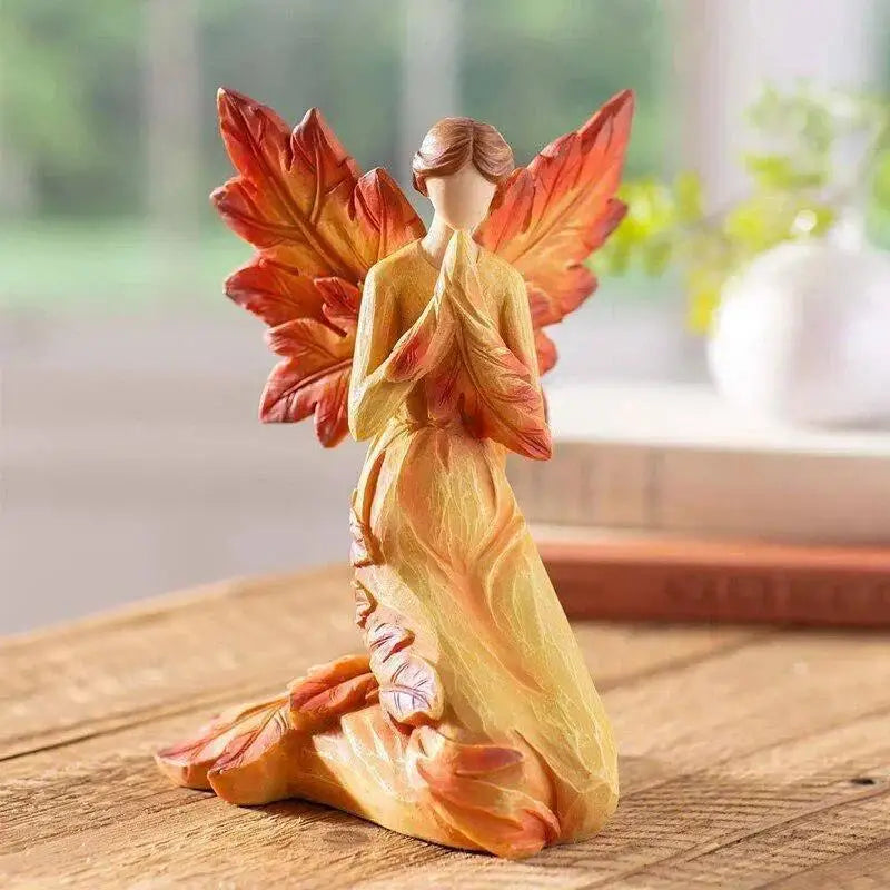 Autumn Maple Leaf Angel Figurine – Resin Home & Garden Statue