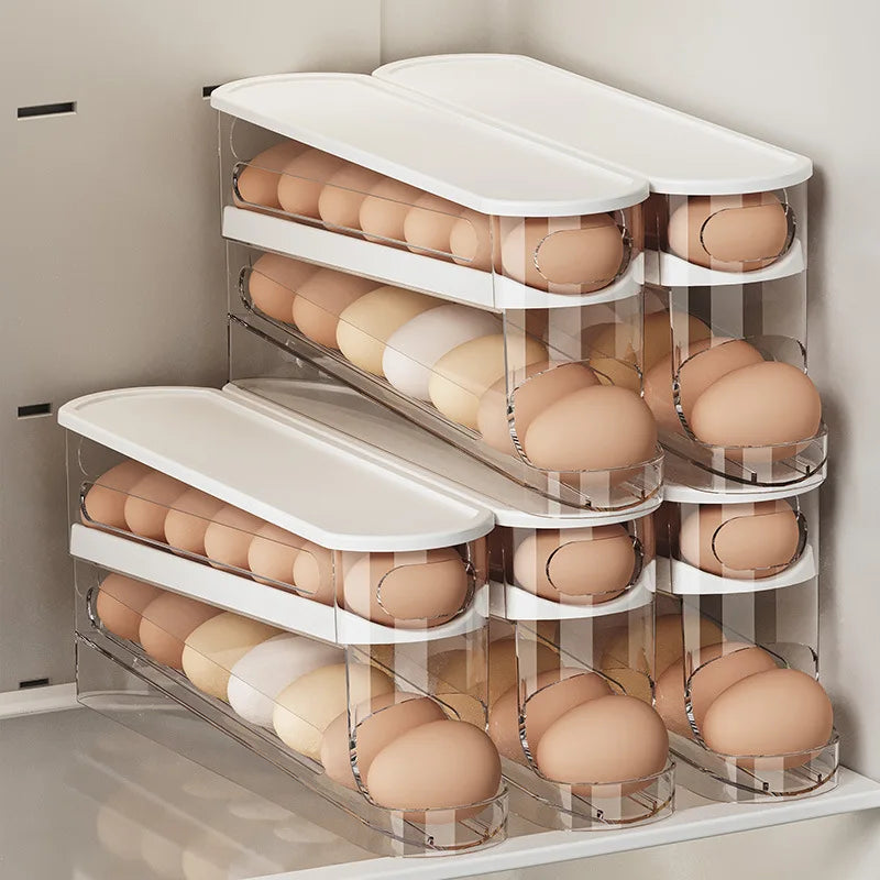 Auto-Rotating Clear Egg Holder – 2-Layer Fridge Organizer