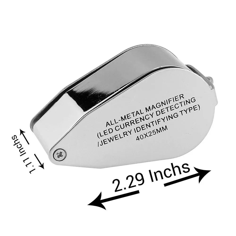 40X LED UV Magnifier Loupe – Optical Glass Lens, Metal Frame