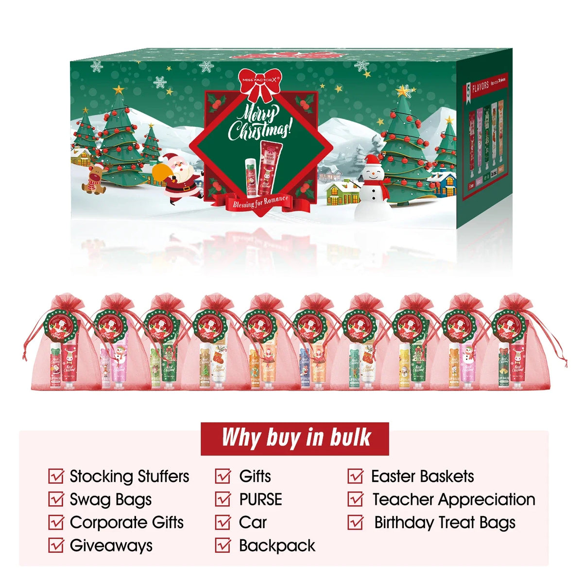 120PCS Christmas Gift Set – Lip Balm, Hand Cream & Gift Bags